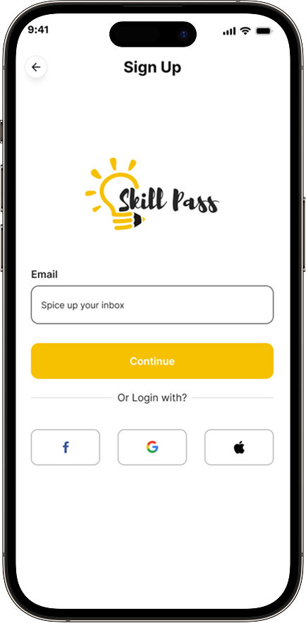 SkillPass sign up screen